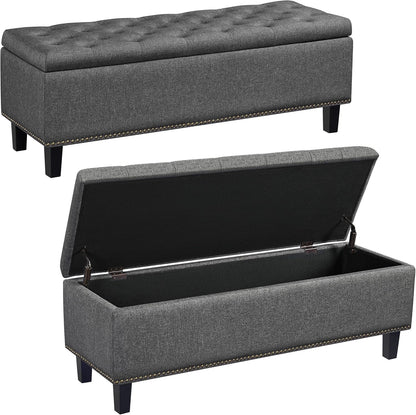 Yaheetech 49in Square Storage Ottoman Coffee Table with Nailhead, Dark Gray | Button-Tufted Linen-Look Fabric Bench, 3.5C Storage Space, Wood Legs, Metal Hinges, for Bedroom Foot of Bed Living Room