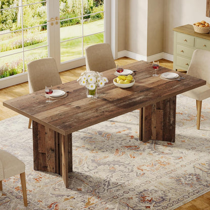 Tribesigns Farmhouse Dining Table for 4 to 6 People, 63-inch Rectangle Wooden Kitchen Table with Large Tabletop and Heavy Duty Legs for Dining Room,Kitchen, Distressed Brown
