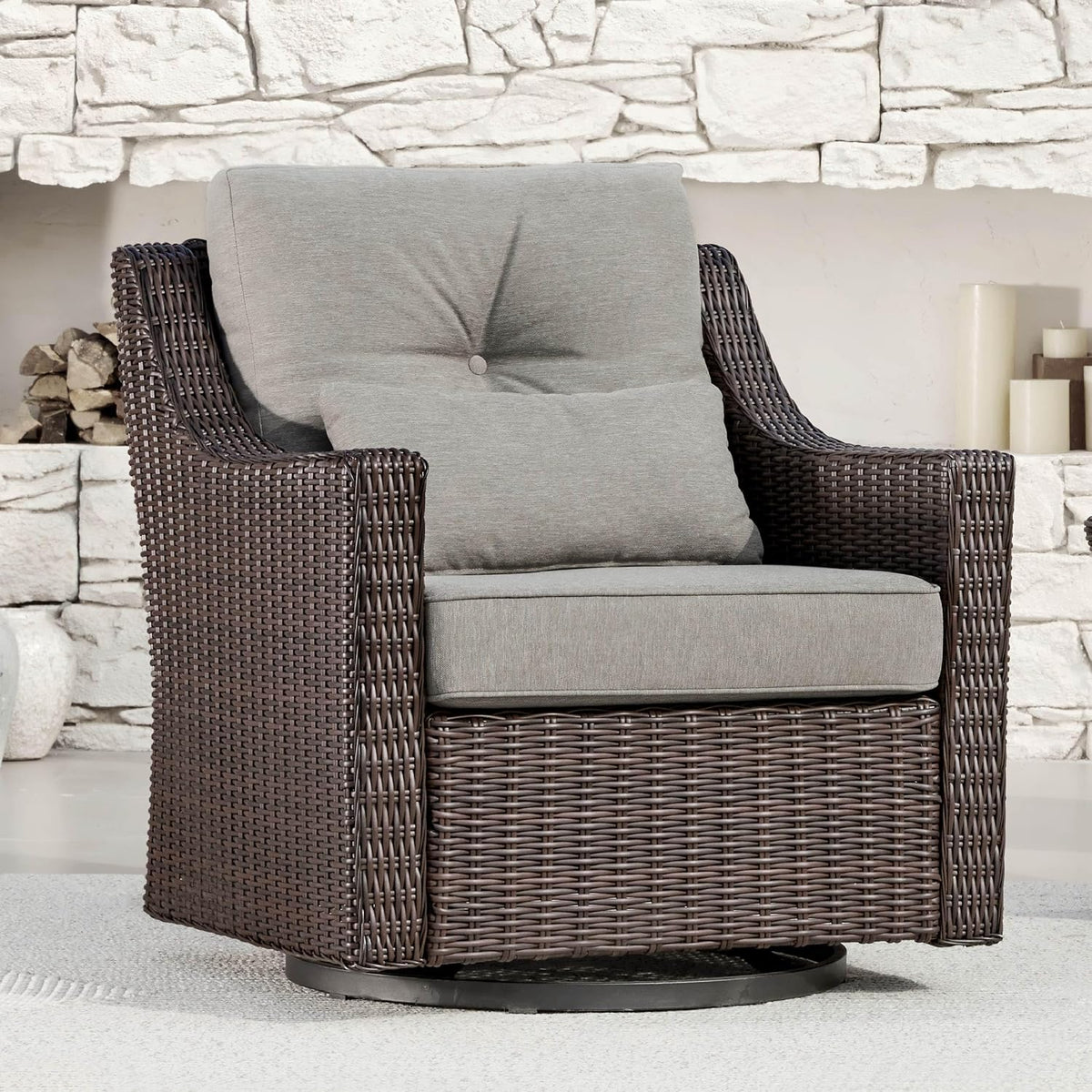 CHITA Patio Wicker Chair, 360° Rocking Swivel Outdoor Rattan Chair with Thickened Cushions for Backyard, Poolside, Garden or Porch