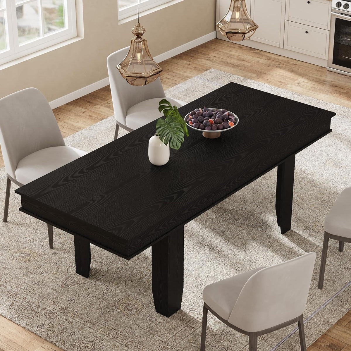 GarveeHome 63 in-86.6 in Extendable Dining Room Table for 6-10, Farmhouse Kitchen Tables w/Wooden Sturdy Frame, Large Rectangular Dinner Table for Dining Room, Kitchen