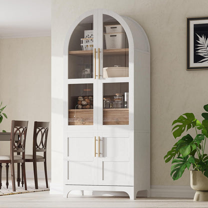 LUMISOL 71" Tall Arched Pantry Cabinet, Modern Kitchen Storage Cabinet with Doors, Wood Kitchens Storage Cabinet with 4-Tier Door Shelves & Drawer & Adjustable Shelves, White