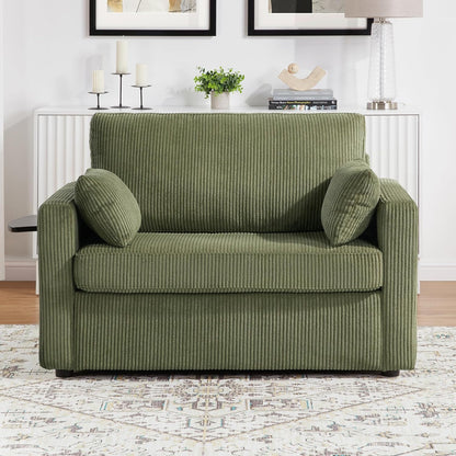 Twin Size Sofa Bed 47.2" Sleeper Sofa Loveseat Sofa with a Foldable Mattress, a Foldable Side Table, a Side Storage Pocket and Two USB Ports for Living Room, Green