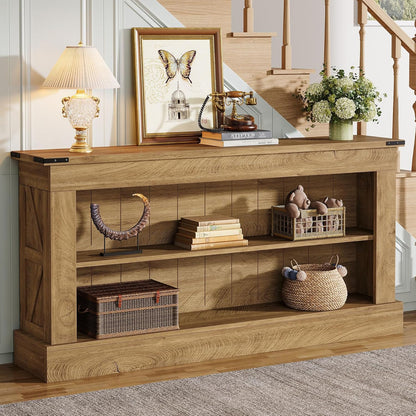 Tribesigns 63-Inch Long Console Table for Entryway, Narrow Long Entry Table with Shelves for Living Room, Farmhouse Sofa Console Behind Couch, for Foyer, Hallway, Brown