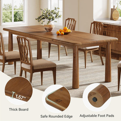 63-Inch Solid Wood Dining Table, Farmhouse Kitchen Table for 4 to 6, Rectangular Wood Dining Room Table for Home, Kitchen, Living Room (Rustic Brown)