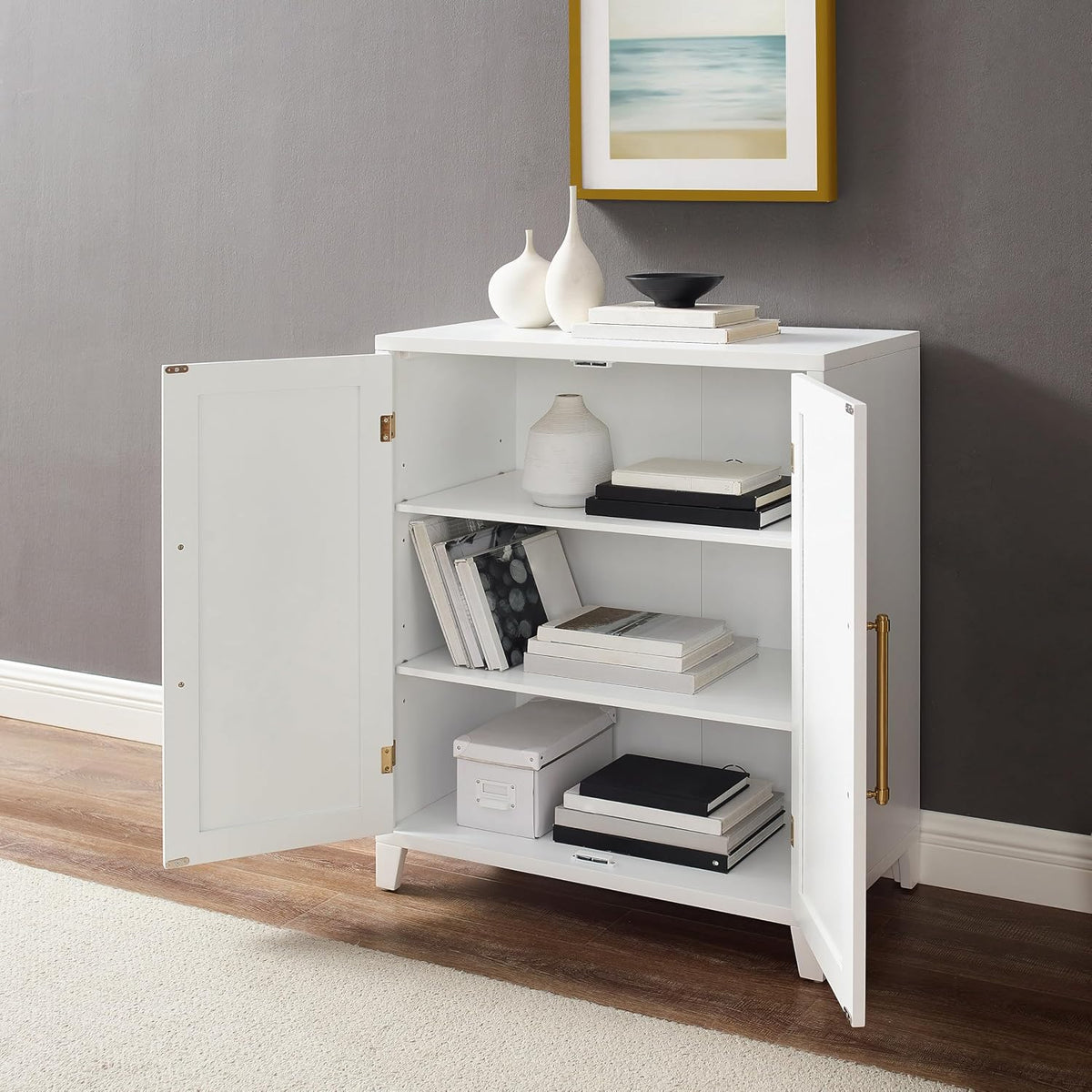 Crosley Furniture Roarke Stackable Kitchen Pantry Storage Cabinet with Doors and Shelves, Accents Cabinets, White