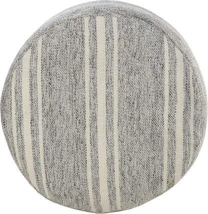 LR Home Ox Bay Farmhouse Triple Stripe Indoor Outdoor Pouf, Gray/White, 18" x 18" x 14"