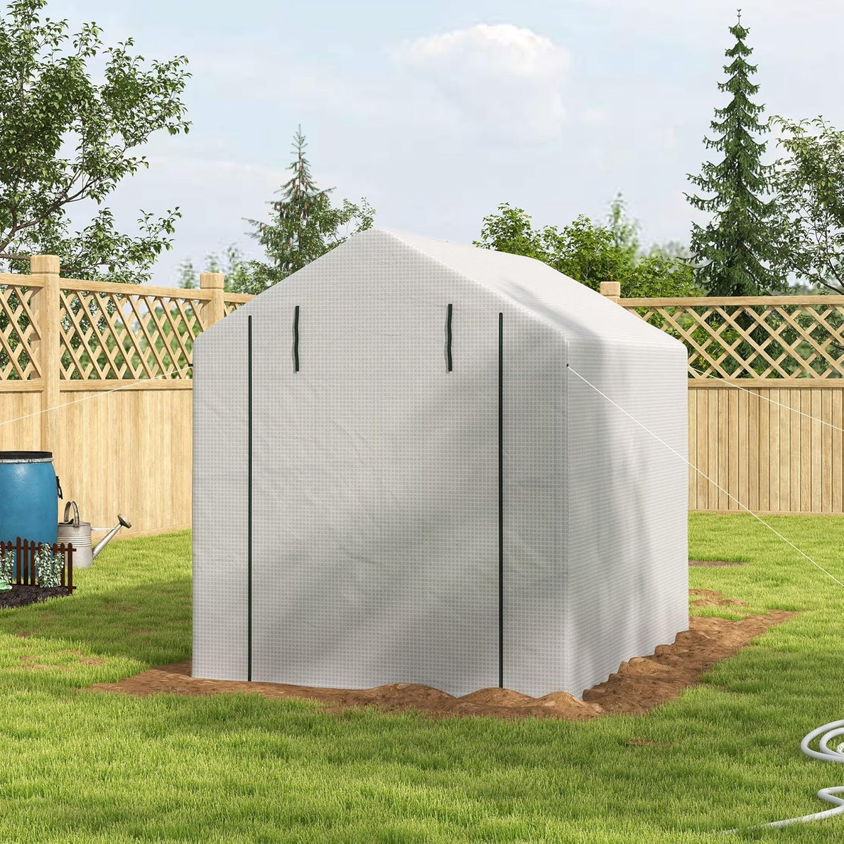 Outsunny 8' x 6' x 7' Walk-in Greenhouse, PE Cover, 4-Tier Shelves, Steel Frame Hot House, Roll-Up Zipper Door for Flowers, Vegetables, Saplings, Tropical Plants, White