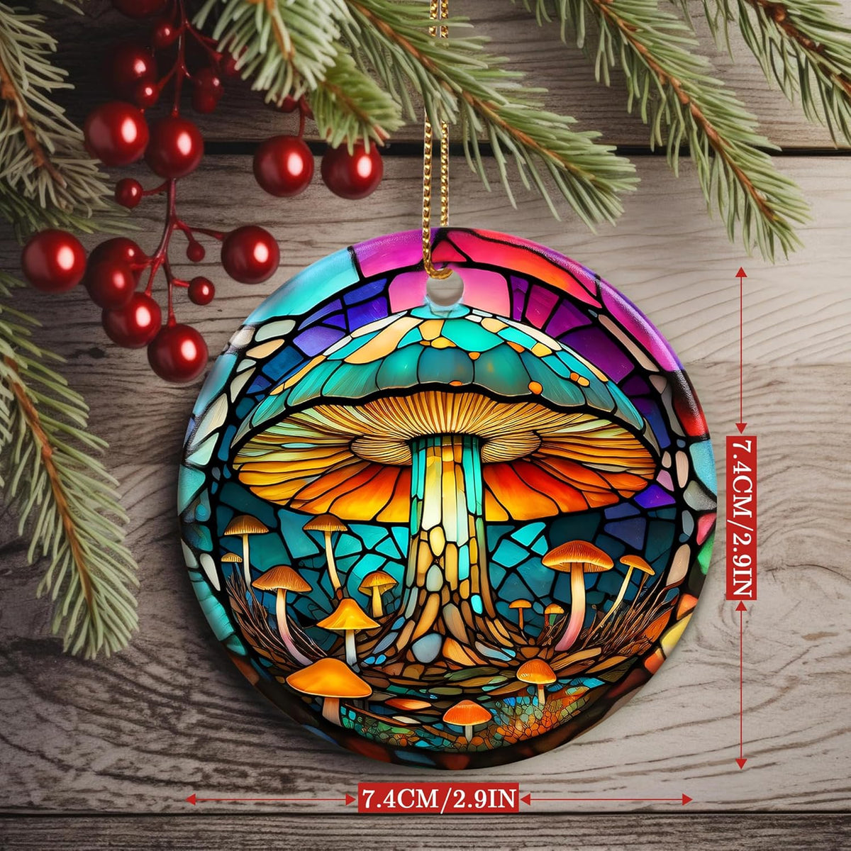 Colorful Ceramic Mushroom Christmas Ornament, Mushroom Lovers Gift, Christmas Decor - Pattern B