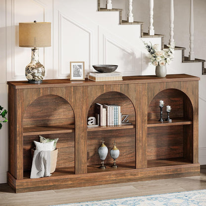 Tribesigns Farmhouse Console Table, 63-Inch Long 3 Tier Entryway Table with Storage, Wooden Rectangular Sofa Table Behind The Couch for Entrance, Hallway, Living Room, Dark Brown