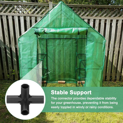 4 Pcs 11mm Greenhouse Frame Building Connectors, 4 Way Right Angle Pipe Fitting for Grape Trellis/Sunscreen Shed/Gardening Plant Stakes, Greenhouse Accessories [Black]