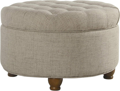 Homepop Home Decor Button Tufted Woven Round Storage Ottoman Large