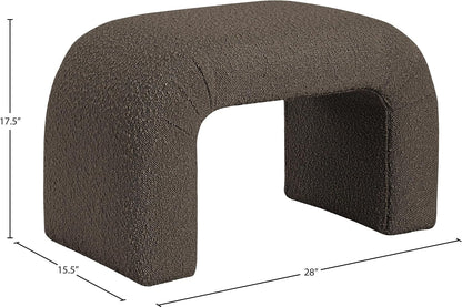 Meridian Furniture 169Brown Niagara Collection Modern | Contemporary Boucle Fabric Upholstered Bench with Rich Brown Boucle Fabric, Curved Contemporary Design, 28" W x 15.5" D x 17.5" H, Brown