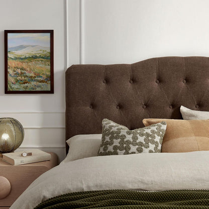 Modway Annabel Premium Linen Blend Queen Headboard in Cocoa - Soft Fabric Headboard Only with Diamond Button Tufting and 7 Height-Adjustable Positions