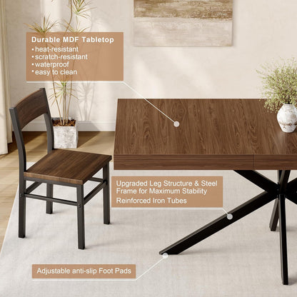 Extendable Dining Room Table for 4-6-8, Large 55''-70.9'' Wood Rectangle Expandable Dining Table with Hidden Storage, Space Saving Farmhouse Kitchen Table for Dining Room Kitchen Office,Walnut
