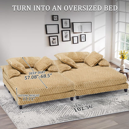 Faux Fur Oversized Chaise Lounge Indoor with Adjustable Backrest | 59 Inches Single Sleeper Sofa Chair, with 3 Lumbar Pillows, Upholstered, for Living Room, Bedroom, Office
