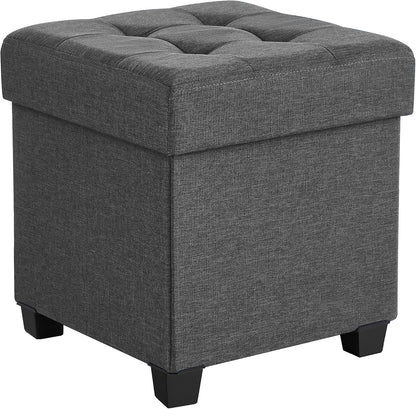 SONGMICS Storage Ottoman, Small Foot Rest, 15 x 15 x 15.7 Inches | Foot Stool with Legs, Load up to 661.4 lb, for Living Room, Bedroom, Dorm, Gray and Black, MELISA Collection ULSF014G01