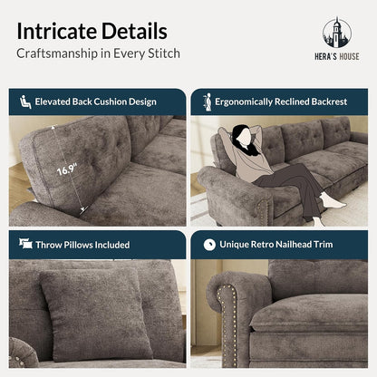 HERA'S HOUSE 150" Oversized U Shaped Modular Sectional Couch Living Room | Mid-Century Modern 6-Seater Cloud Sofa, Grayish Brown, Rolled Arms & Nailhead Trim, Wider & Deeper Seats, Ottoman, Chenille