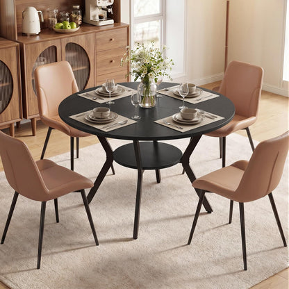 Miereirl 42.13" 5-Piece Round Dining Table Set for 4, Kitchen Table Set with 4 Upholstered Chairs and Storage Shelf, Dining Room Furniture Set for Apartment, Small Spaces