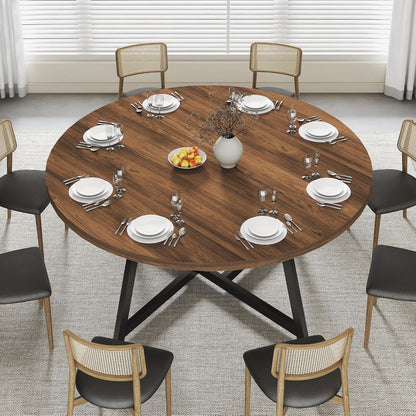 59" Round Dining Table for 6-8, Modern Kitchen Table with Steel Base, Dining Room Tables for Kitchen, Dark Brown
