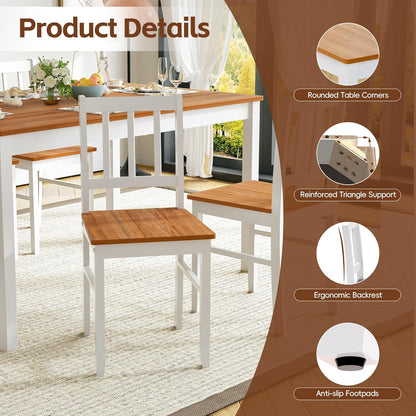 MU 5 Piece Dining Table Set for 4, Rectangular Wood Kitchen Table Chairs Set with Rubber Wood Legs, Space-Saving Farmhouse Dinette Set for Small Space, Dining Room, Apartment, Brown+White