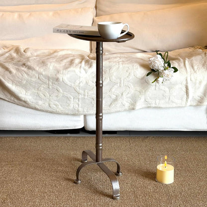 Premium Industrial Mid-Century Modern Small Metal Pedestal Side Table, Vintage Martini Cocktail End Table, Mini Drink Table, Accent Table, for Livingroom, Bedroom, Bathroom, Balcony & Small Spaces