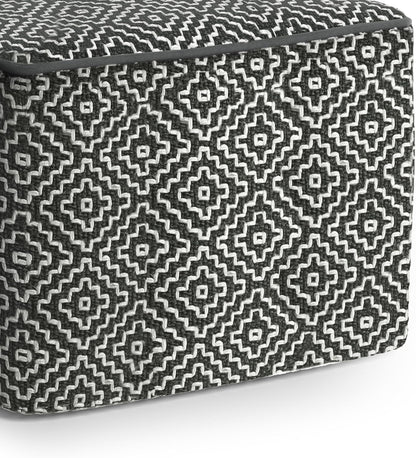 SIMPLIHOME Brody 18" Wide Square Pouf in Distressed Black Vegan Leather | Versatile boho indoor/outdoor footstool, extra seating for living room or bedroom or patio with assembled design, assembled.