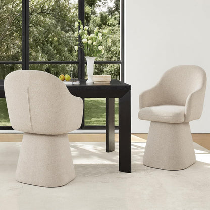 KISLOT Swivel Dining Chairs Set of 4, Upholstered Modern Barrel Dining Chairs with 360° Swivel Base, Chenille Velvet Fabric Accent Kitchen Chairs with Arms, Padded Dining Room Chairs, Sand