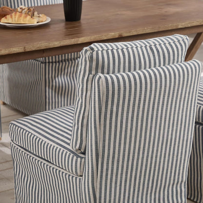 Slipcovered Dining Chairs Set of 2, Farmhouse Upholstered Dining Chair with Solid Wood Legs, Soft Padded Armless Side Chair for Dining/Living/Reading Room, Banquet, Blue Stripe
