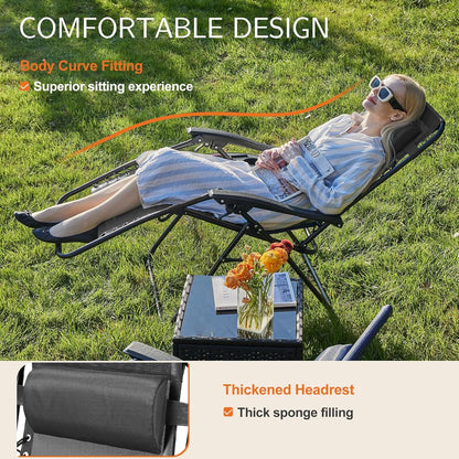 Sweetcrispy Zero Gravity Chairs Set of 2, Outdoor Folding Patio Lounge Chair with Cup Holder Tray, Portable Beach Camping Recliner for Poolside, Garden, Backyard, Lawn, Solid Black