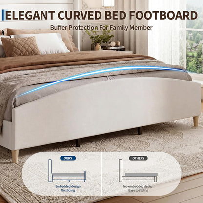King Size Bed Frame,Upholstered Platform Bed,Wingback Headboard