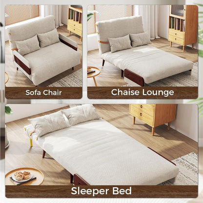 JASIWAY 3-in-1 Convertible Sleeper Chair, 37" Sofa Bed with Walnut Armrest