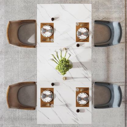 Tribesigns 63-Inch Rectangular Dining Table for 4 to 6, Modern Kitchen Tables with Stylish Metal Trestle Legs, Large Dinner Tables for Dining Room, Only Table (White+Gold)