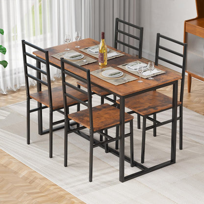 Kitchen Dining Table Set for 4, 5-Piece Kitchen Table and Chairs, Base Reinforcement Structure Dining Room Table Sets, Dining Table with 4 Chairs for Small Space, Dinette, Apartment