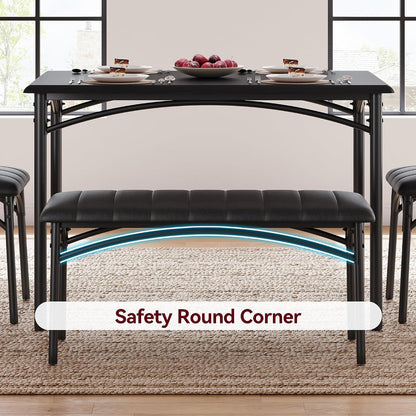 Dining Table Set for 4, Small Dining Table Set with Upholstered Bench and 2 Chairs, Kitchen Table and Chairs for 4, for Small Space, Apartment, Dinner, Rustic Black
