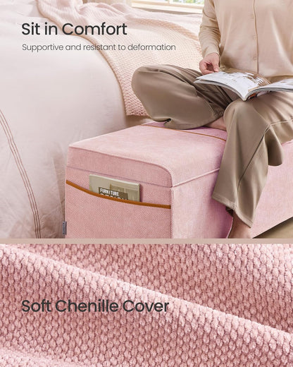 SONGMICS Storage Ottoman, 15.8 x 43.3 x 15.8 Inches, 27 Gal. (103 L) | Bench with Legs, Chenille Fabric, for Living Room, Entryway, Pink, RYEN Collection ULSF533R01