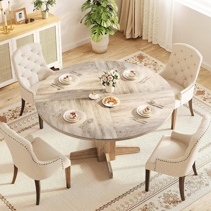 Round Dining Table for 4-6 People,Circle Dining Table, 47 Inch Farmhouse Kitchen Table with Sturdy Pedestal Base,Finish Circle Table for Dining Room, Living Room, Apartment