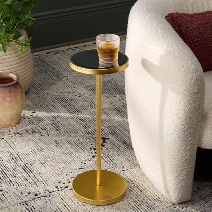 SAFAVIEH Home Collection - Paku Side Table, Gold Round Pedestal Accent Table with Mirrored Top (ACC2323A)