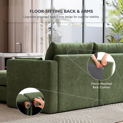 Ihanherry 117" Oversized Modular Sectional Sofa, Modern U Shaped Cloud Couch with 2 Storage Ottoman, 5-Seat Comfy Chenille Deep Seat Sofa with 2 Pillows for Living Room, Green