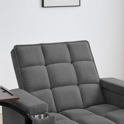 Eafurn Convertible Chaise Lounge Sleeper Chair with Storage and 6-Position Reclining Backrest,Modern Tufted Recliner Lounge Chaise Chair with Swivel Tray Table & USB Port for Living Room