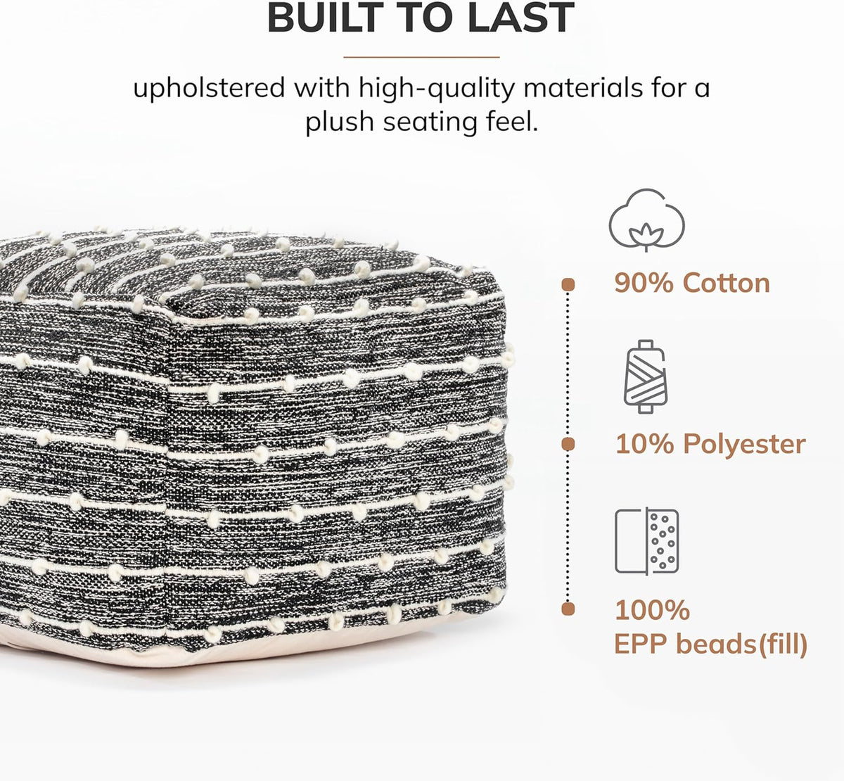 Anji Mountain Pouf Ottoman Foot Rest, Handmade Ottoman Pouf, Comfortable Foot Stool, Decorative Floor Seating for Living Room Decor, Bedroom & Home Décor Accent - Stripes