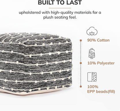 Anji Mountain Pouf Ottoman Foot Rest, Handmade Ottoman Pouf, Comfortable Foot Stool, Decorative Floor Seating for Living Room Decor, Bedroom & Home Décor Accent - Stripes