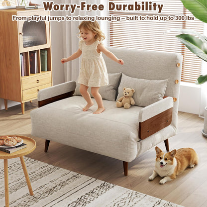 JASIWAY 3-in-1 Convertible Sleeper Chair, 37" Sofa Bed with Walnut Armrest