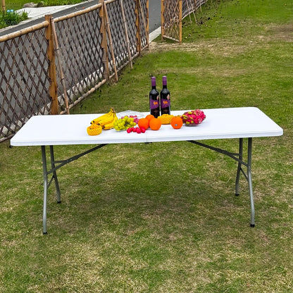 2 PCS 70.8" W X 29" D X 29" H - 6 ft White Folding Table White Portable Heavy Duty Plastic Fold-in-Half Utility Foldable Table for Camp，Picnic & Party