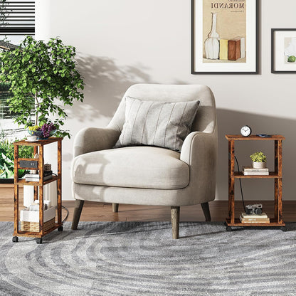 TUTOTAK Small Narrow Side Table with Charging Station, Skinny End Table for Small Spaces, Slim Nightstand with USB Ports and Outlet, Sofa Beside Table with Wheels, Rustic Brown TB01BB047C