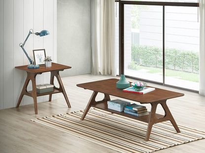Roundhill Furniture Arona 3-Piece Coffee Table Set, Coffee Table and Two End Tables, Walnut