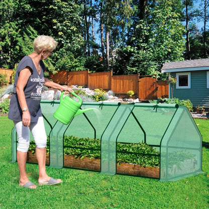 BPS 9x3x3 ft Mini Greenhouse with Green PE Cover UV-Protected Roll-Up Zipper Doors, Ideal for Indoor or Outdoor Use on Raised Garden Beds