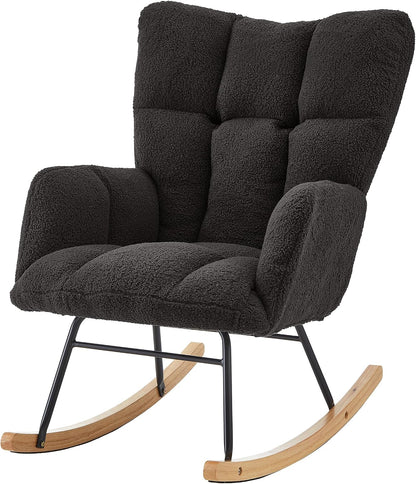 Adulto Bedroom Rocking Chair Indoor Outdoor Teddy Fabric Upholstered G,A3 | Ergonomic high back and armrests for comfort; soft teddy fabric upholstery with polyester fill; sturdy metal frame and r