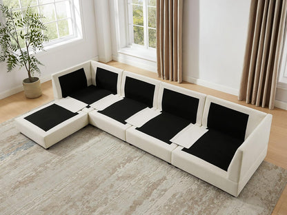 VANOMi U Shape Modular Sectional Sofa Couch for Living Room, Oversized Modern Sleeper Cloud Couch with Deep Seat Double-Layer Thick Cushion Ottoman, Convertible Upholstered Sofa Set, Ivory White