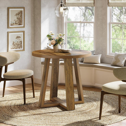 Tribesigns Small Round Dining Table for 2-4 People, 31.5 Inches Farmhouse Kitchen Table for Small Space, Dining Room, Kitchen, Apartment, Rustic Brown