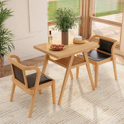 PADMA HOUSE Bistro Stacking Table Chair Set of 3, Wood Leather Dining Set | Black Kitchen Desk Chairs Set, Small Dining Table&Chair Set, Nesting Table Chair Set for Tavern Balcony Dining Indoor Patio